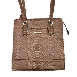 Vintage Liz Claiborne Snake Embossed Structured Shoulder Tote Bag Light Brown